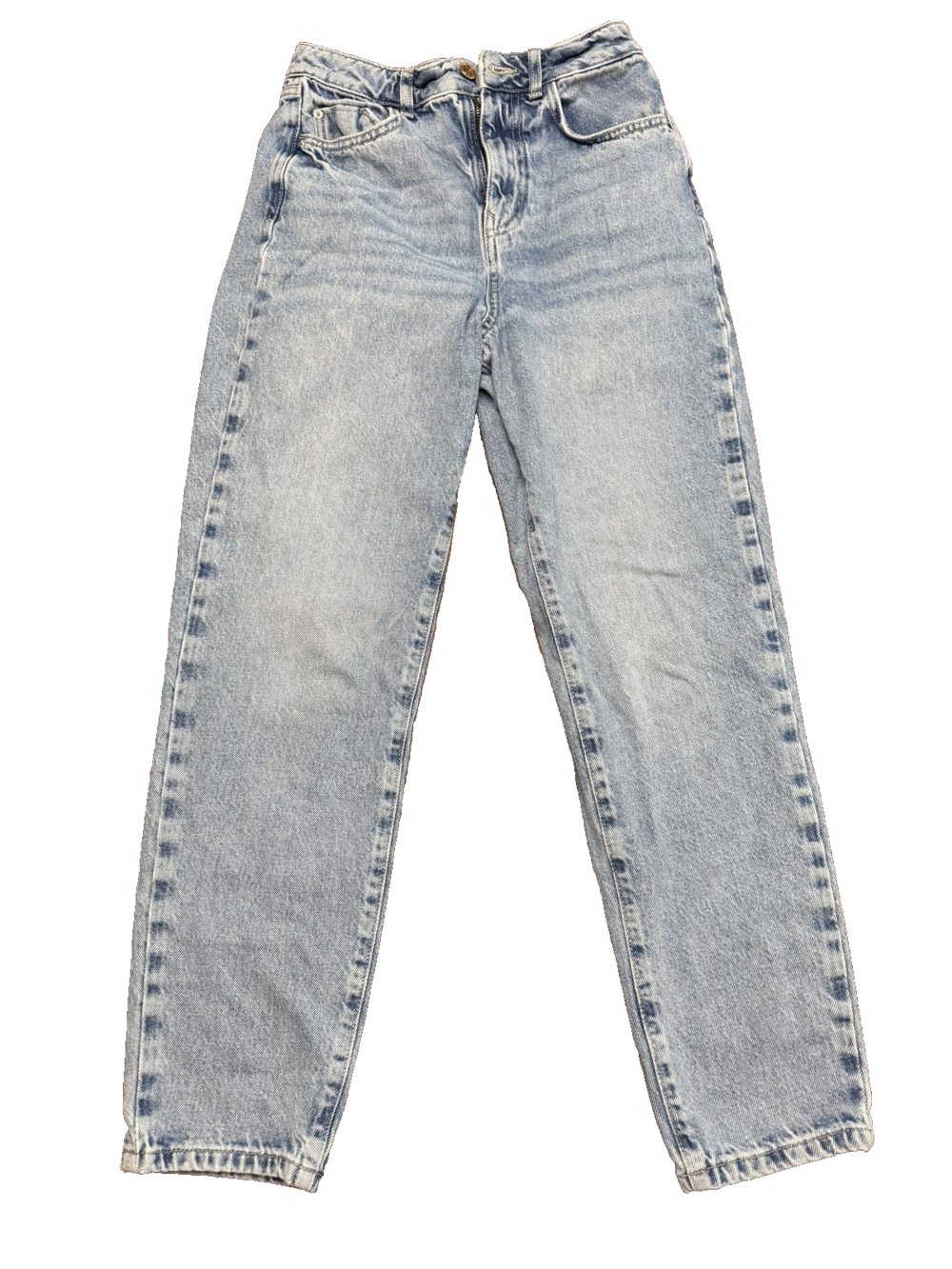 Zara Jeans Womens 2 Light Wash Blue Tapered Leg Mom Fit Zip Fly Denim 5 Pocket